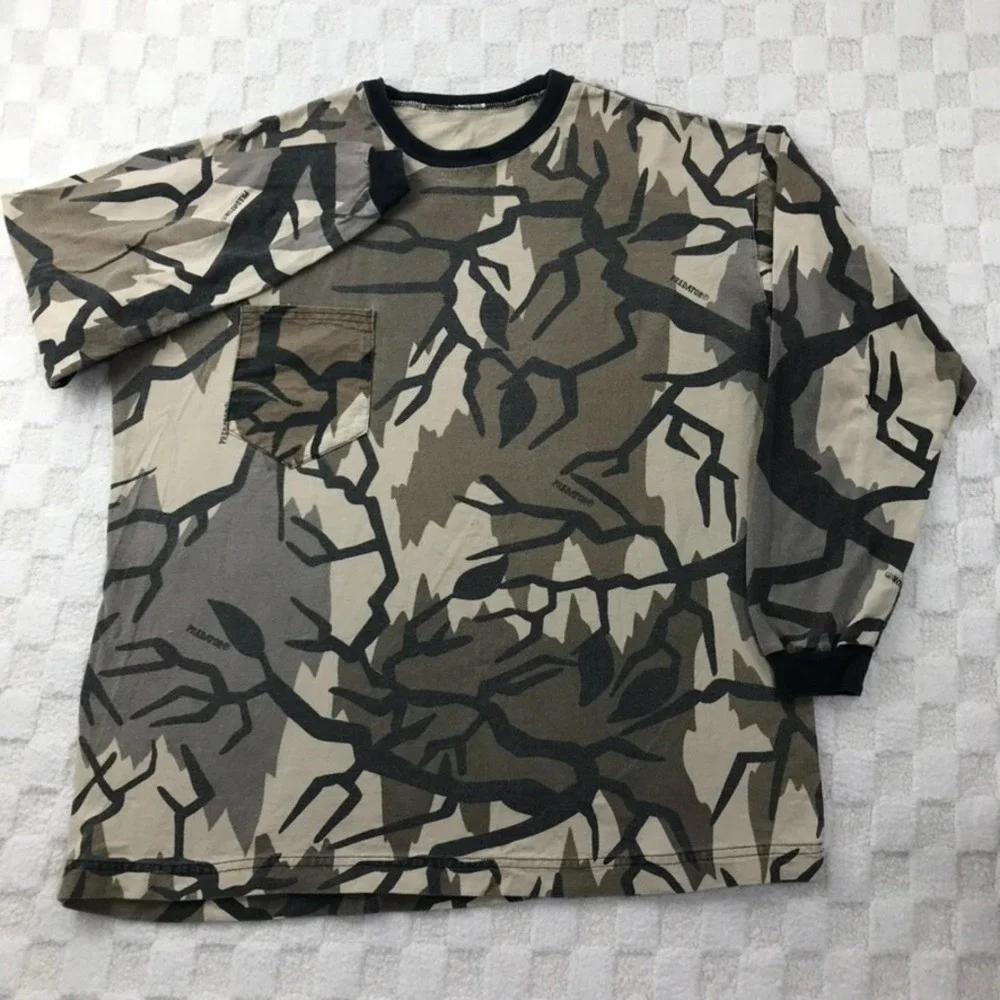 Vintage Predator Camouflage Shirt Mens Extra Large Long Sleeve Pocket Tee USA